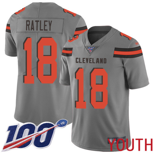Cleveland Browns Damion Ratley Youth Gray Limited Jersey #18 NFL Football 100th Season Inverted Legend
